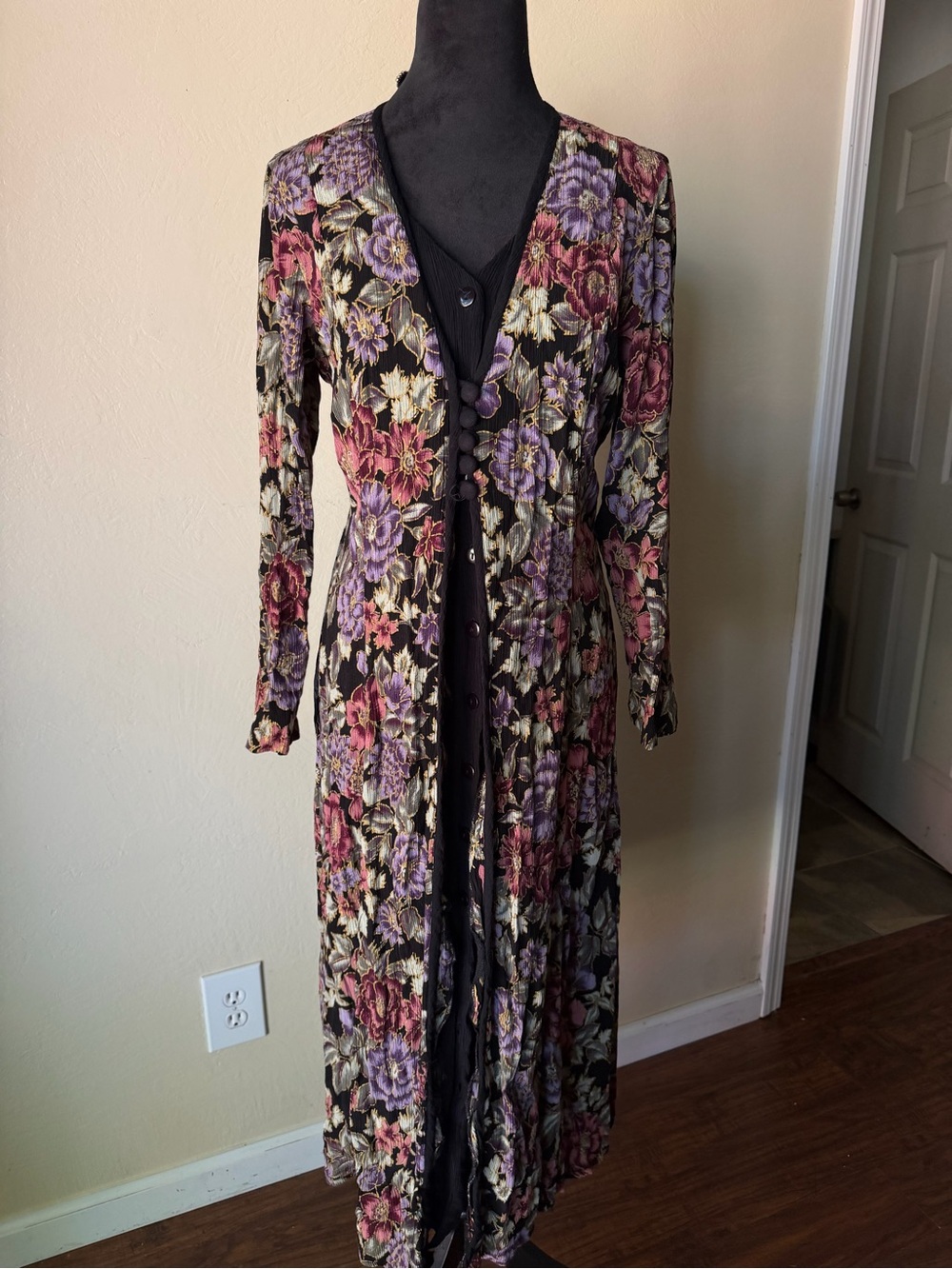 90s floral dress long sleeve layered back cinching Alex Taylor NY size 14